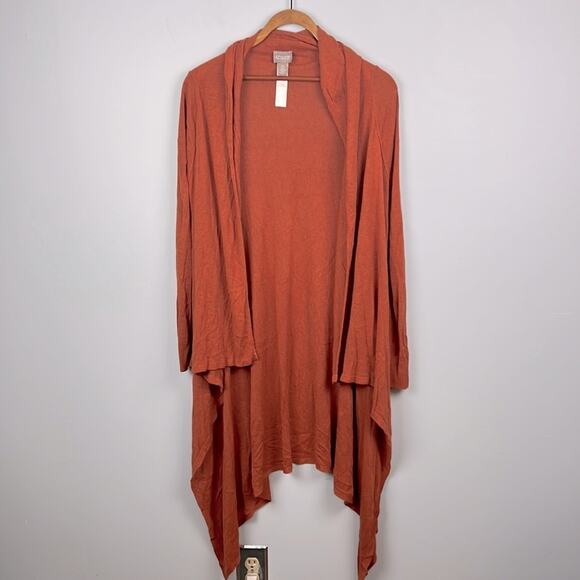 Chico’s size 0 (small) orange open front long line draping cardigan - Picture 1 of 7